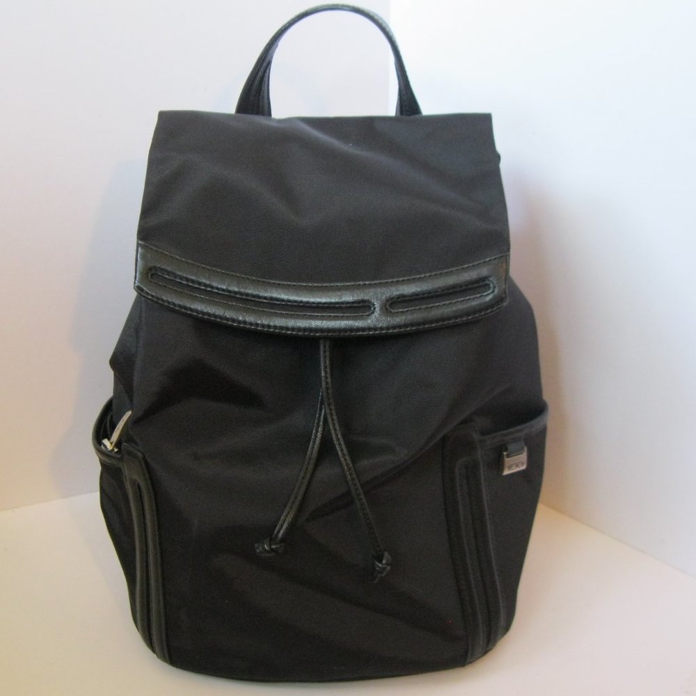Tumi Vista Collection Black Nylon/Leather Trim Drawstring Backpack